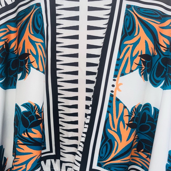 Two piece flower/ Aztec print set white black orange and teal - Picture 2 of 9